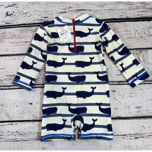 Hatley Rashguard 6-9m Blue Long‎ Sleeve One Piece SwimSuit Snaps Zip Whales NWT